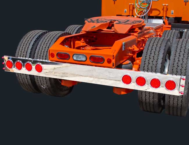 8" MITERED REAR LIGHT BAR W/8-4" ROUND & 6-3/4" LIGHT HOLES