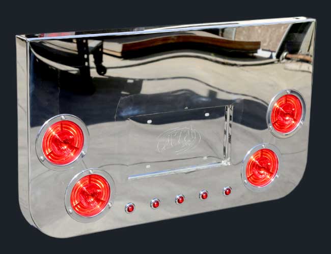 34"x20" ROUNDED CORNER REAR PANEL W/5-4" ROUND 5-3/4" LIGHT HOLES & 3D LICENSE PLATE