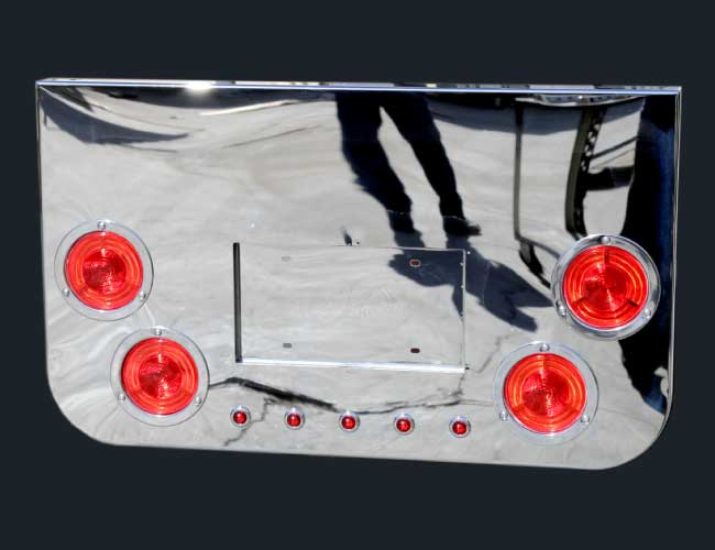 34"x20" ROUNDED CORNER REAR PANEL W/5-4" ROUND 5-3/4" LIGHT HOLES & 3D LICENSE PLATE