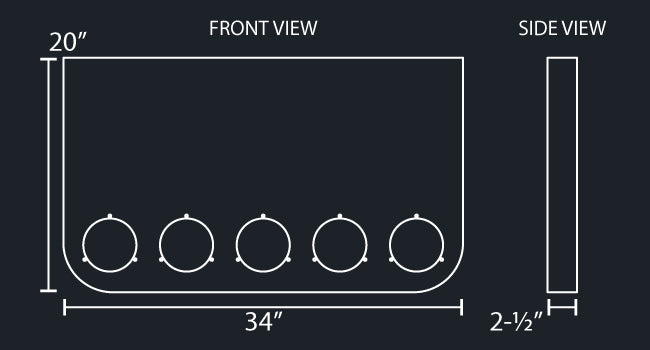34"x20" ROUNDED CORNER REAR PANEL W/5-4" ROUND LIGHT HOLES