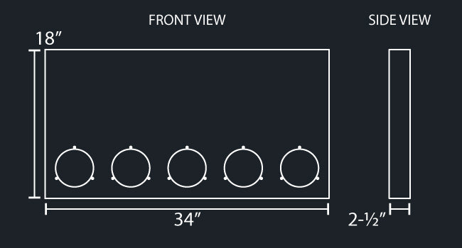 34"x18" SQUARED REAR PANEL W/5-4" ROUND LIGHT HOLES