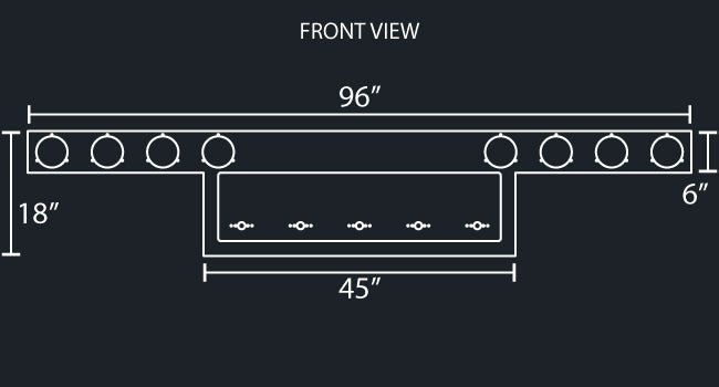 45" SUNKEN STAINLESS PANEL & ALUMINUM REAR T-BAR W/8-4" ROUND & 5-WATERMELON LIGHT HOLES