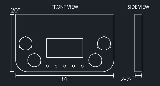 34"x20" ROUNDED CORNER REAR PANEL W/5-4" ROUND 5-3/4" LIGHT HOLES & 3D LICENSE PLATE