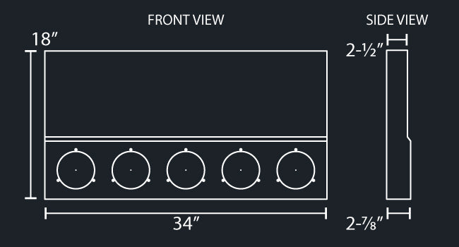 34"x18" TONKA REAR PANEL W/5-4" ROUND LIGHT HOLES