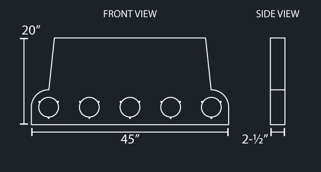 34"x20" HAMMERHEAD REAR PANEL W/5-4" ROUND LIGHT HOLES